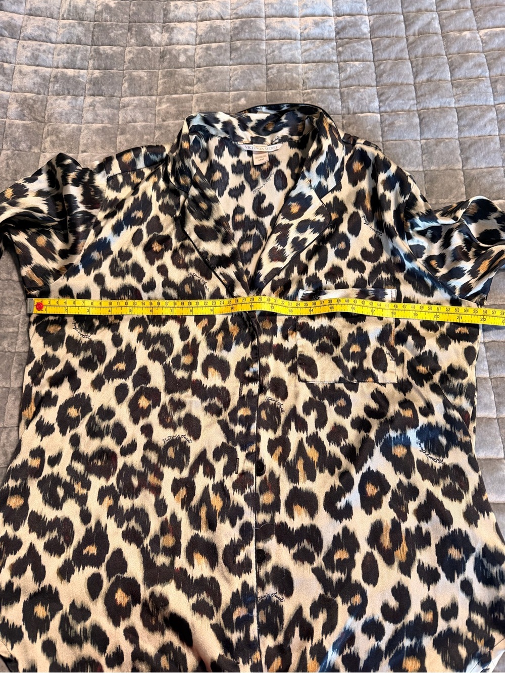 Victoria's Secret Leopard Print Satin Pajama Set - Black, Brown, Cream - Picture 3 of 7